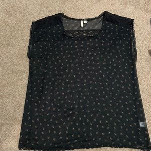 Frenchi Black sheer/lace short sleeve top size XL
